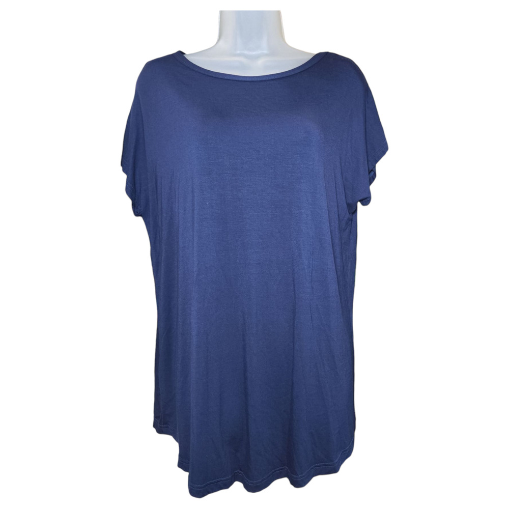Lolly Wolly Doodle Women LG Navy Blue Bamboo Short Sleeve Top North Carolina EUC